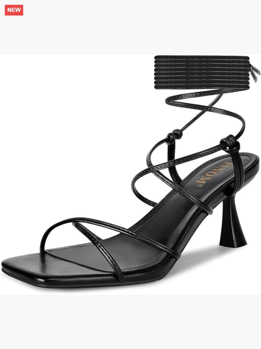 Strappy Kitten Heel Sandals Lace Up Ankle Strap Square Toe Heels